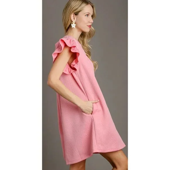 NWT Umgee Criss Cross Jacquard Knit Dress Light Pink~Pockets~MEDIUM - Picture 2 of 5